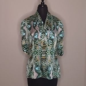 Etcetera green multicolor print silk blouse.